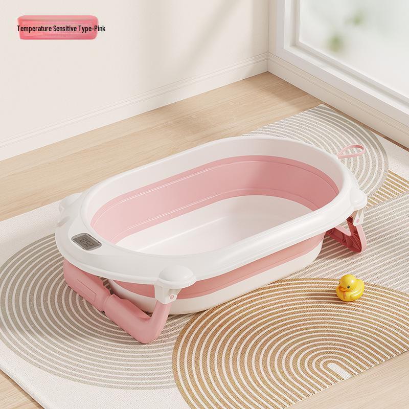 Temperature-Sensitive Folding Baby Bath Tub with Mat, PP + TPE Materials
