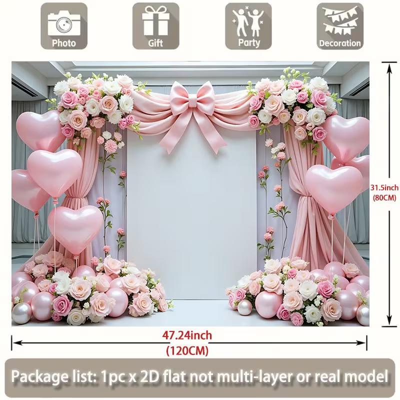

2D Flat Pink Heart Balloon Backdrop for Girls Party & Bridal Shower Decor 47.2x31.5inch/120*80cm