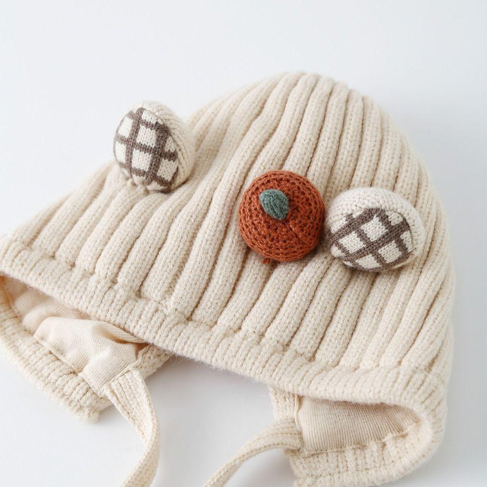 Knitted Baby Winter Hat with Plaid Ear Details Earflap Beanie Infant Knit Hat Cold Weather Outings