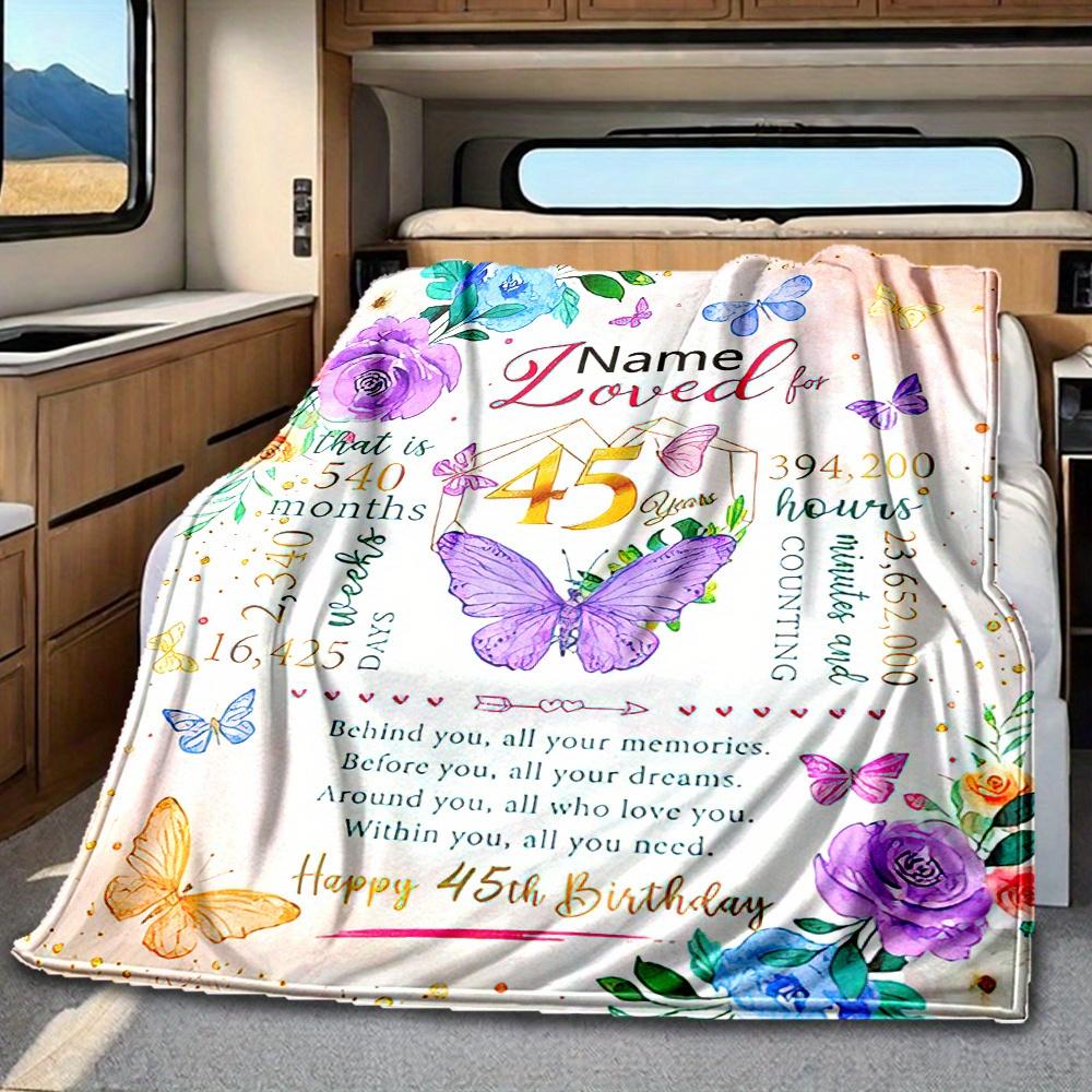 45Th Birthday Blanket Personalized Name Soft Comfortable Stylish Blanket Car Blanket Perfect For Travel Camping Outdoor Home Suitable For All Seasons