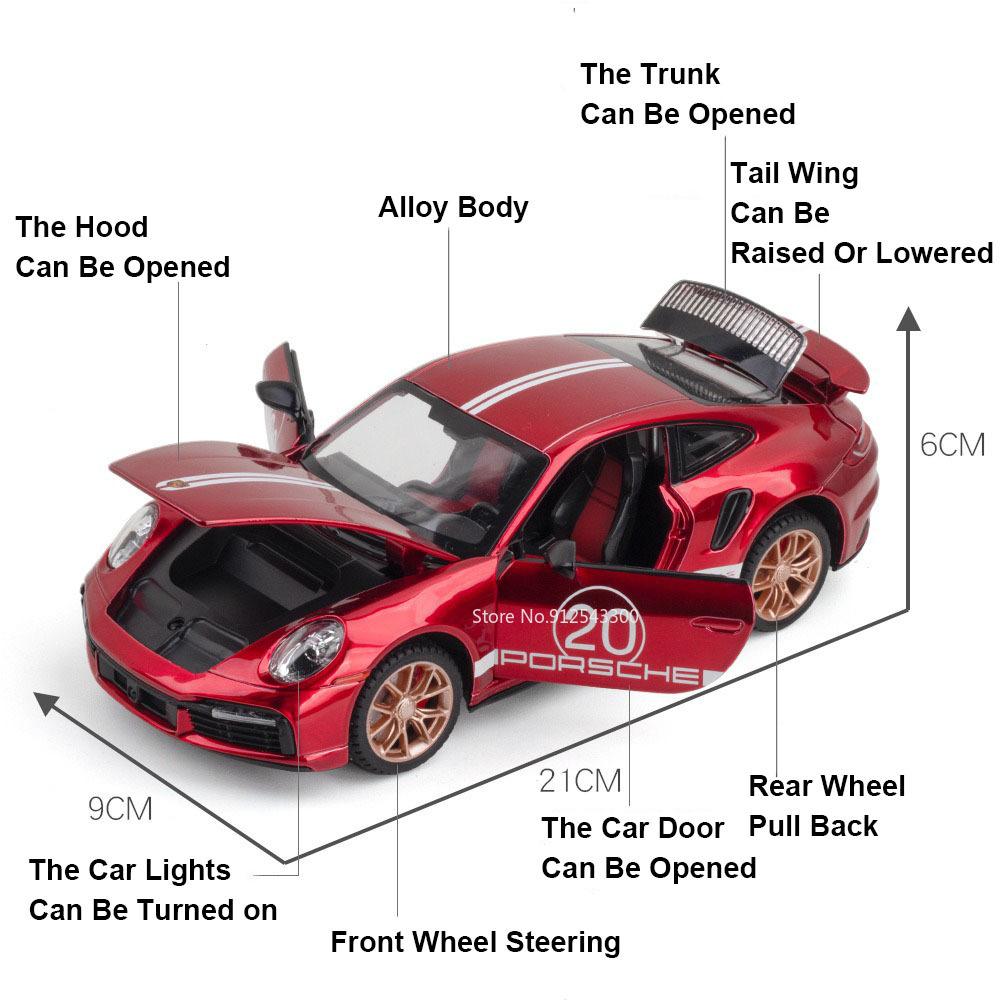 1:24 911 Turbo S GT3 RSR Toy Alloy Car Model Sound Light Pull Back Simulation Vehicle Model Collection Gifts for Friend