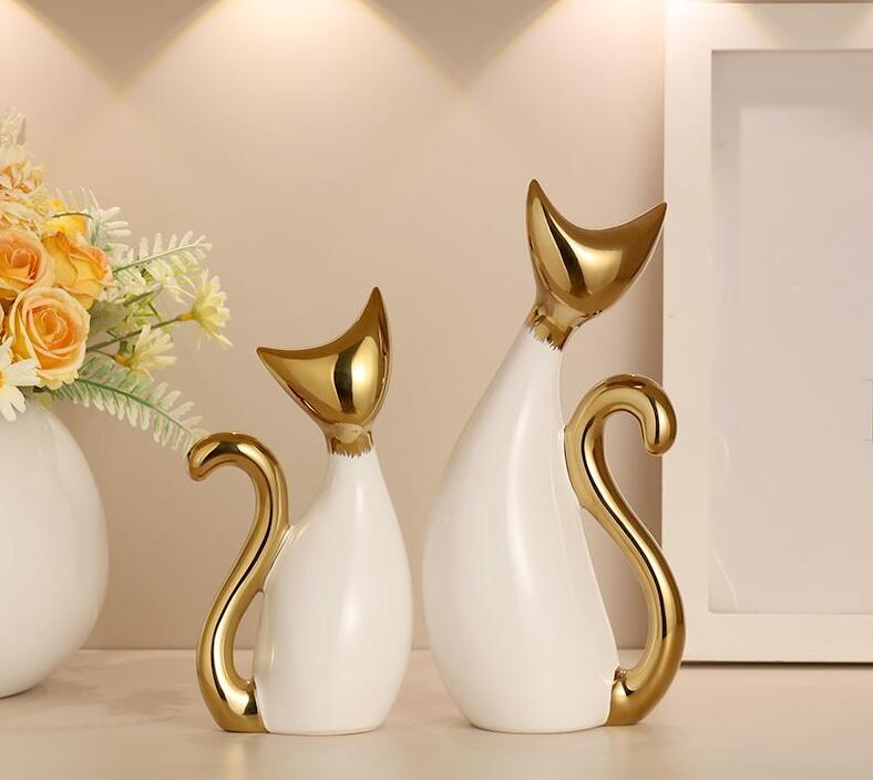 Modern Luxury Ceramic Cat Ornaments Office Store Cafe Table Sculpture Crafts Home Livingroom Porch Table Figurines Decoration