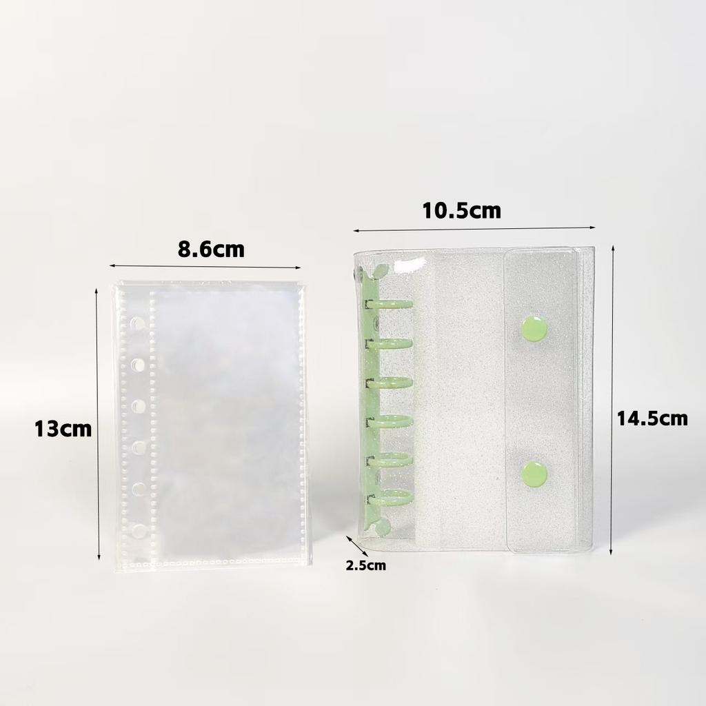 A7 Glitter Double Button Transparent PVC Soft Shell Color 6-hole Metal Clip, Hand Ledger, Photo Album, Loose Leaf Shell, Including 10 Inner Pages