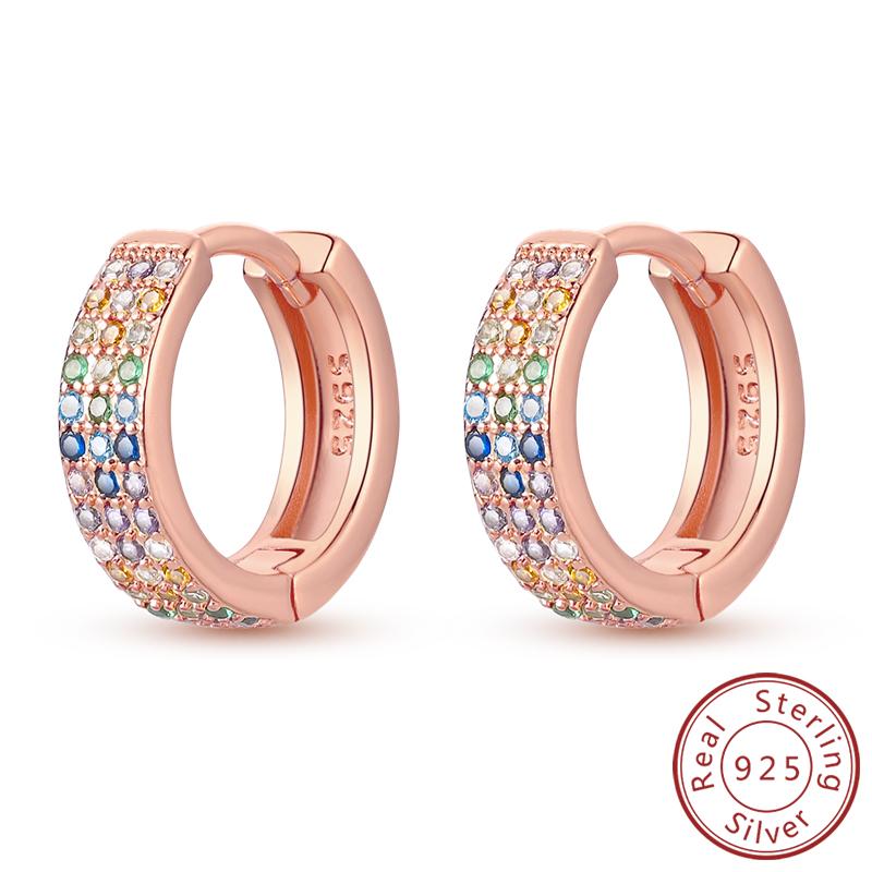 Earrings Original 925 Silver Stud Drop Hoop Earrings Rose Gold for Women Girls Party Wedding Birthday Jewelry Gift