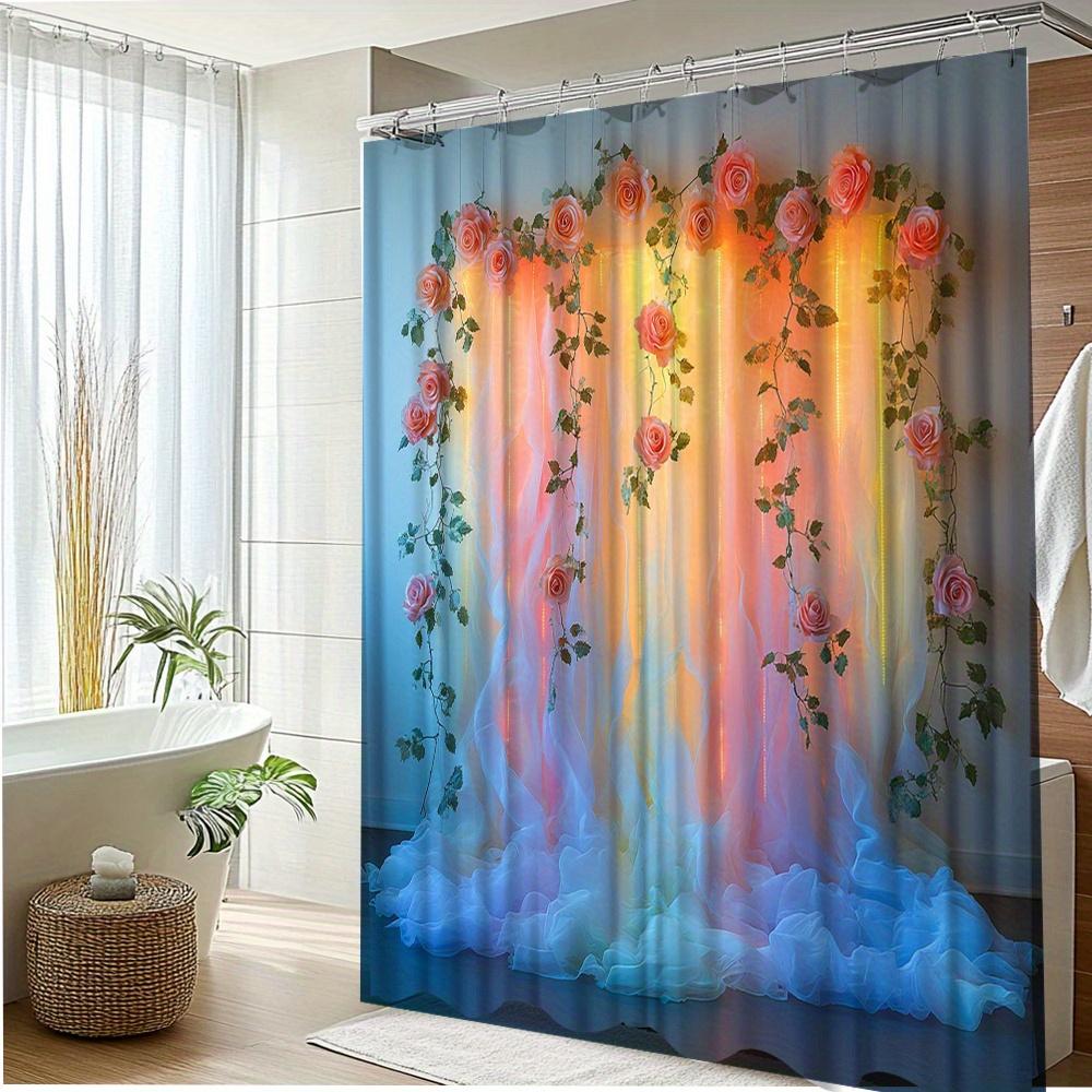 Romantic Floral Shower Curtain, Elegant Rose Design For Bathroom Decoration, Soft And Smooth Polyester Fabric Shower Curtain