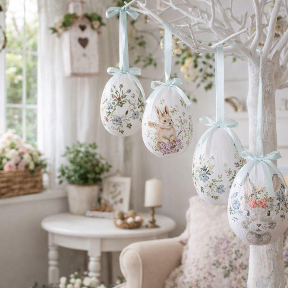 Foam Easter Eggs Pendant DIY Craft Cartoon Easter Simulation Egg Decorative Artificial Egg Hanging Ornament Kids Gifts