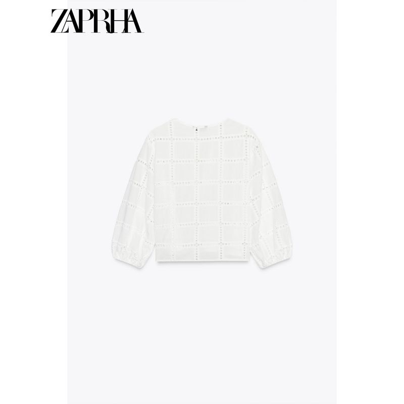 Zaprha 2025 Summer New Fashion Hollow Embroidered Short Round Neck V-neck Puff Sleeve Shirts 8741244