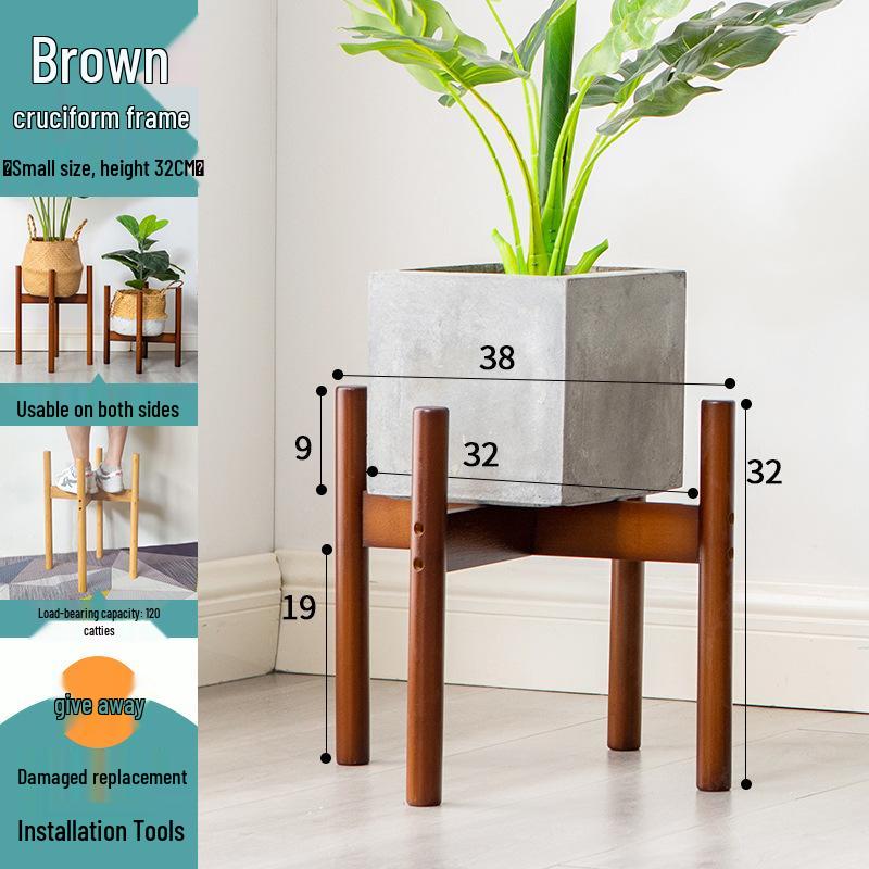 Nordic Wooden Flower Stand for Living Room/Balcony - Floor-standing Cross Plant Holder for Pothos & Flowers