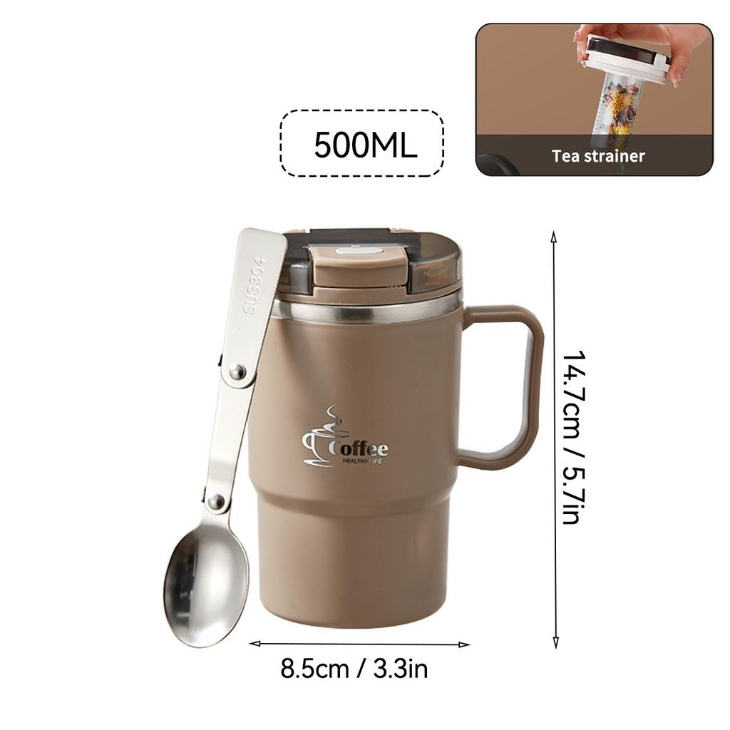 Thermal Coffee Mug with Handle 304 Stainless Steel Insulated Tumbler Leakproof Travel Water Bottle Portable Cup with Spoon