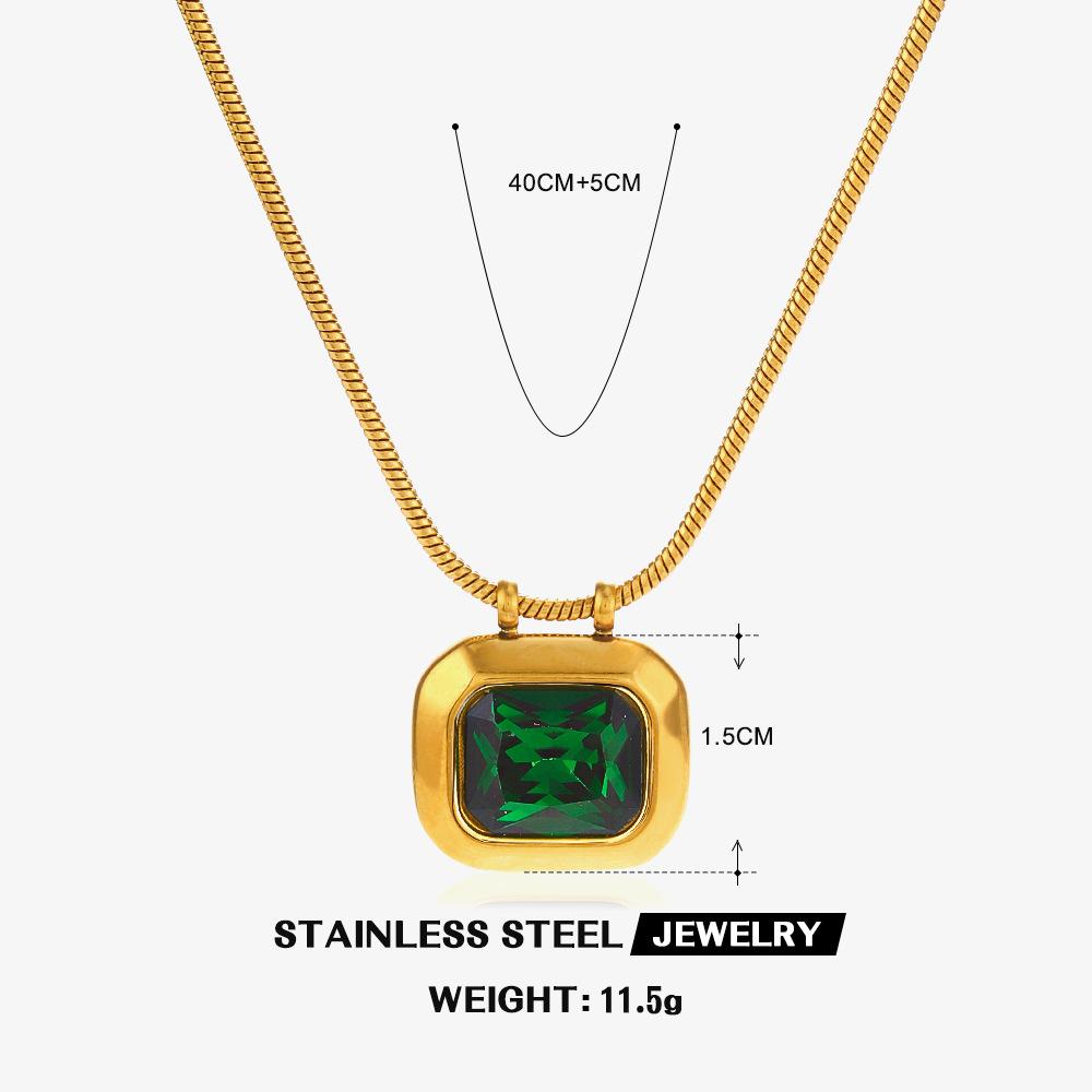 Vintage Stainless Steel Square Rhinestone Necklace for Women Court Style Flat Snake Chain Pendant Necklace Banquet Jewelry Gifts