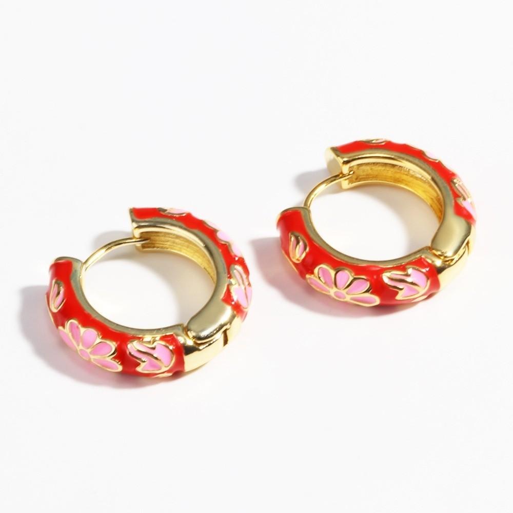 Chinese Chinese Style Earrings Traditional Glaze Ear Jewelry Flower Enamel Ear Rings  Ladies
