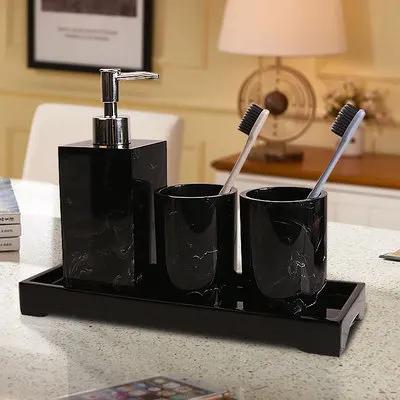 Hotel Resin Toiletries Shampoo and Shower Gel Bottled Separately Cotton Swab Jar with Lid Storage Tray Bathroom Accessories