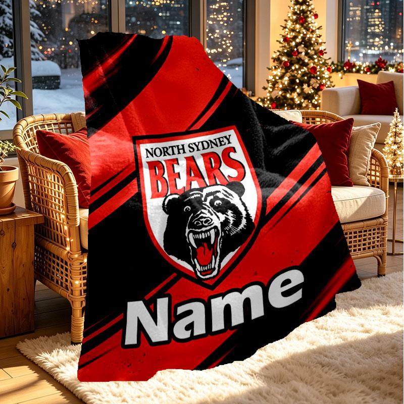 Custom Name Personalized North Sydney Bears Print Blanket, Home Decor, Bedroom, Sofa, Camping, Couch, Gifts for Birthday Christmas