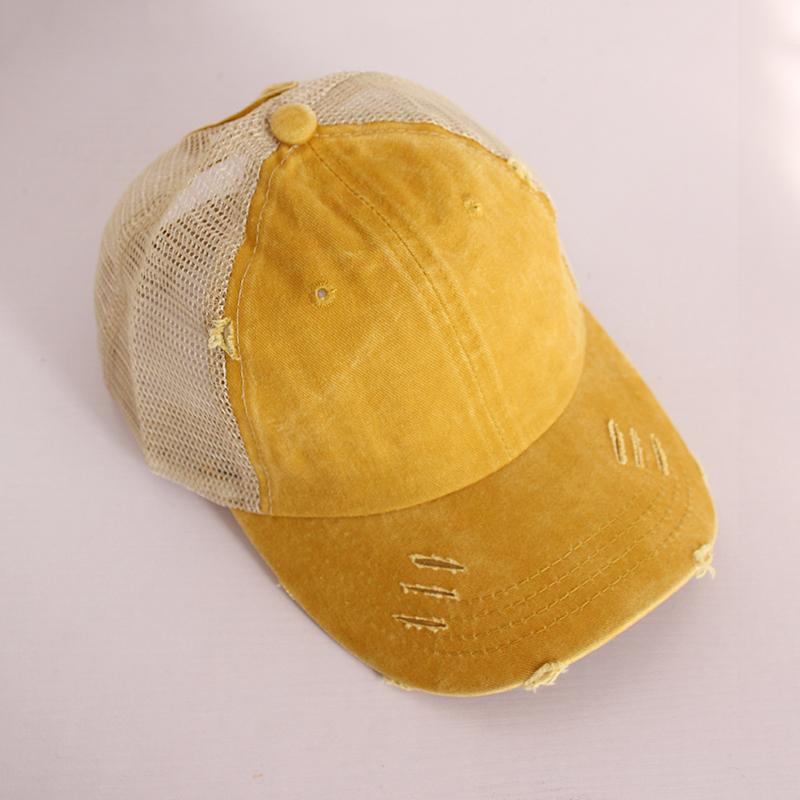 Vintage Ponytail Baseball Cap Women izable Fit Snapback Hat Mesh Distressed Summer Cap Woman Sunhat