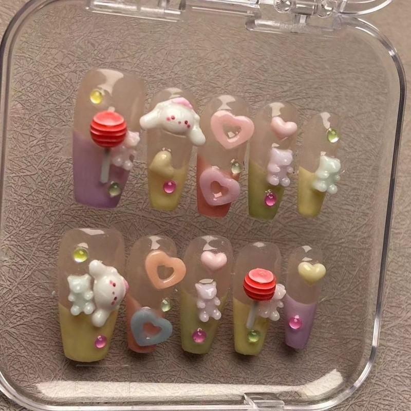 

Artificial Nail Candy Color Cute Heartshaped Mid Length Style Manicure Wearable L