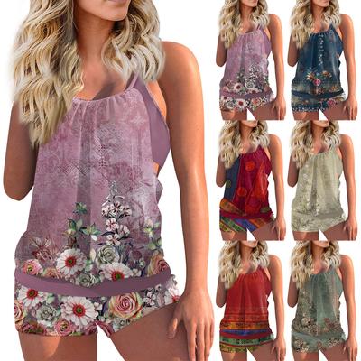Costum de baie de damă, sexy, slim fit, cu imprimeu, pantaloni scurti boxer, bikini, marimi mari (Doua bucati)