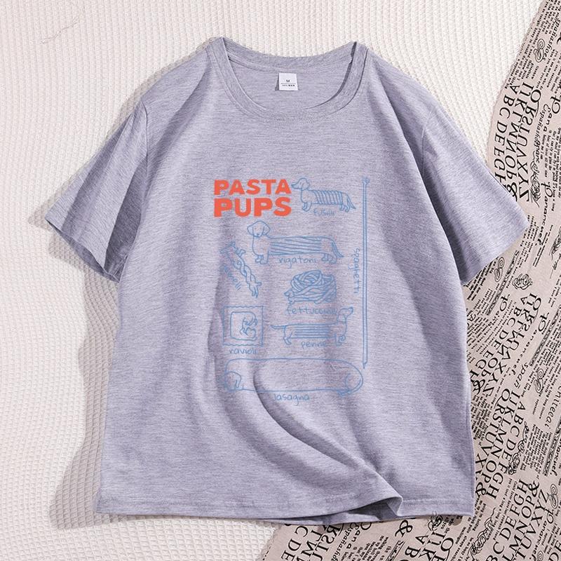 T-shirt Pasta Pups Donna Unisex Divertente Dachshund Magliette Cibo Italiano Manica Corta T-shirt Casual Girocollo Manica Corta