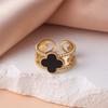 Four-leaf Clover Black and White Ring for Women Accessible Luxury High-end Adjustable Open Ring Couple Ring