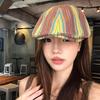 Retro color matching striped forward hat women's autumn and winter casual versatile face small reverse wearing duck tongue beret