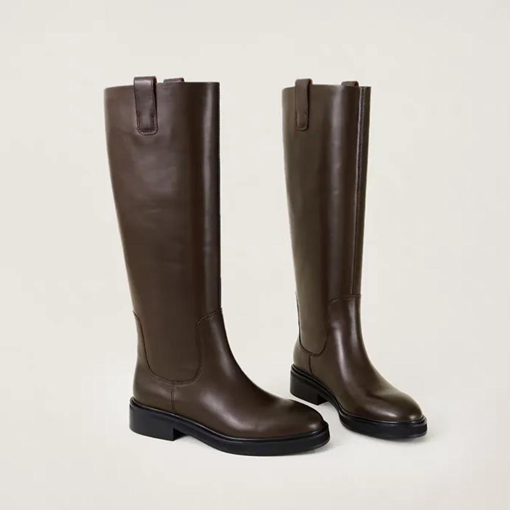 Krazing Pot Kuskinn Skinn Høst Vinter Sko Med hæler Stor størrelse 46 Rytterstøvler Kvinner Holder Varm Lår Høye Støvler