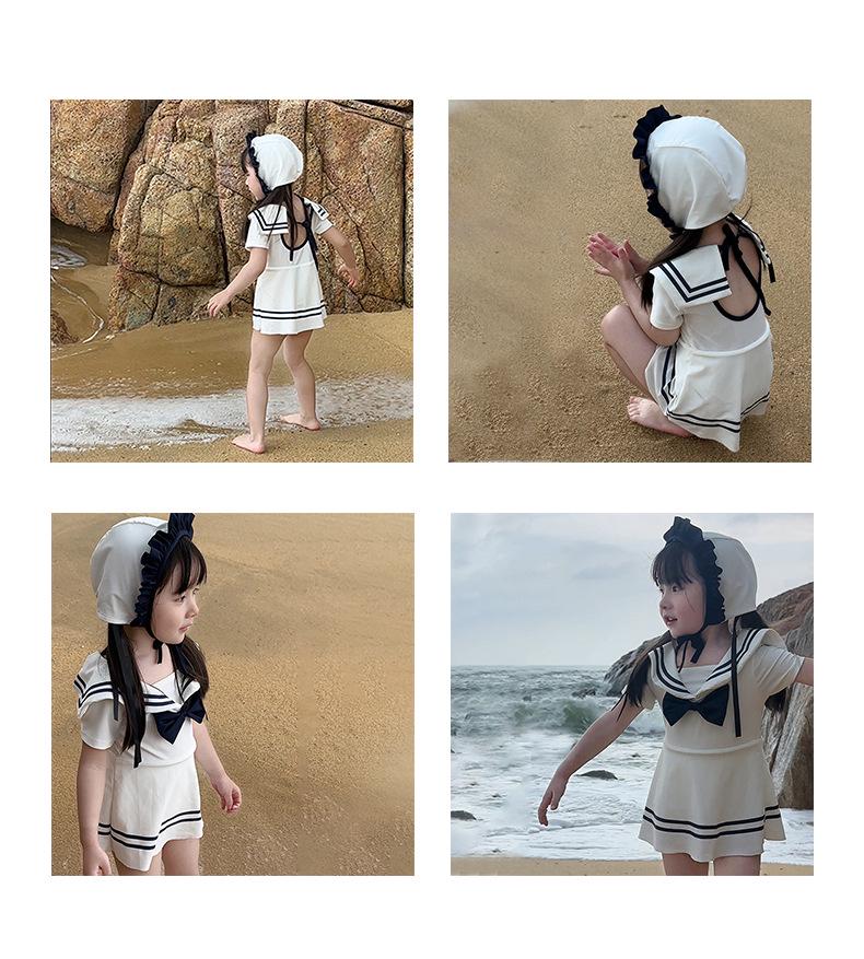 Mädchen 2025 Koreanischer Off-White Badeanzug mit Rock - Stilvolle Sommer-Strandbekleidung