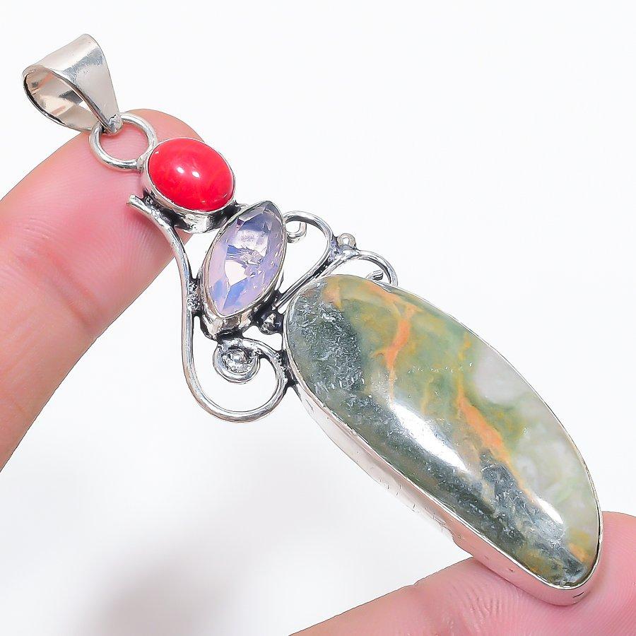 

Натуральный шмель яшма, опал 925 стерлинговое серебро ювелирная подвеска 3.15 t5C93