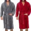 Peignoir de bain en flanelle de couleur unie avec ceinture et poches à capuche pour homme, chemise de nuit chaude, vêtements pour la maison