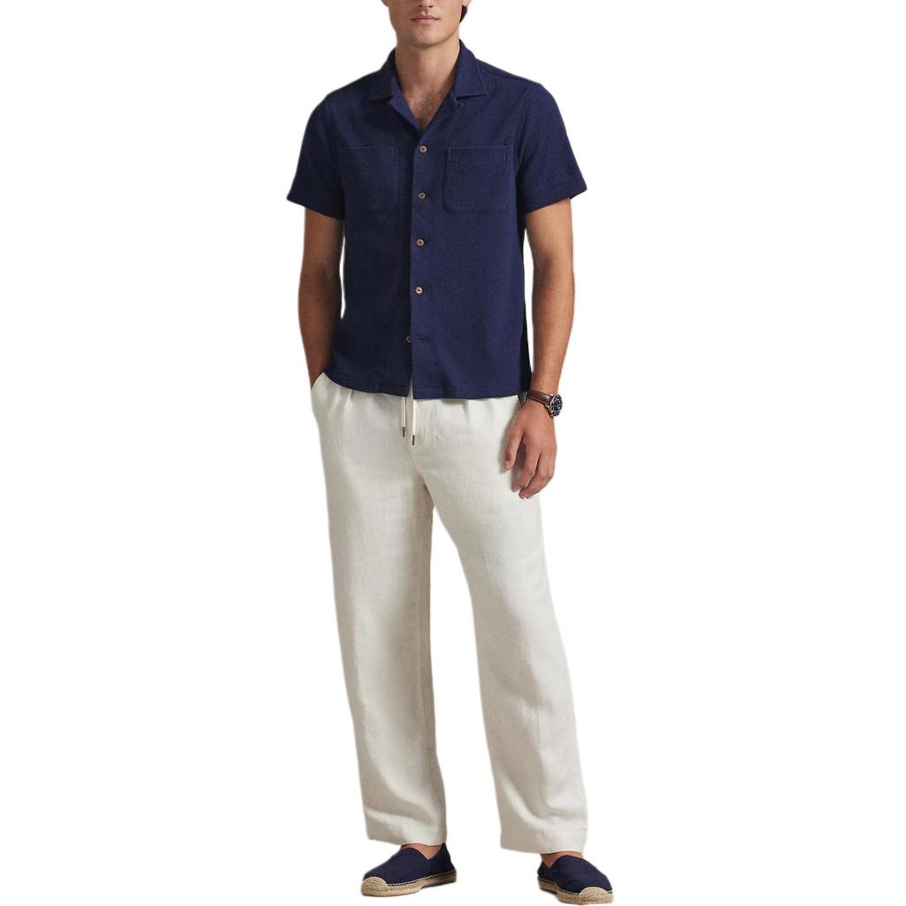 Polo Ralph Lauren Lightweight Breathable Cotton Linen Blend Waffle Knit Camp Collar Short Sleeve Straight Camp Shirt Men shirts 710P04764-001