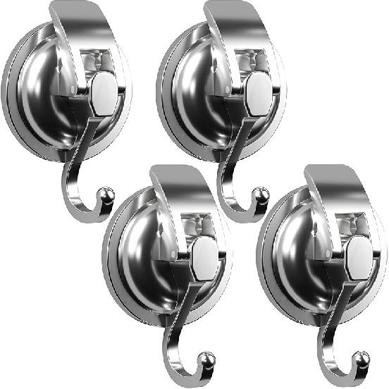 Suction Cup Hooks for Shower, Heavy Duty Vacuum Shower Hooks for Inside Shower, Gun Silver-Plated Plished Super Suction for Kitchen Bathroom