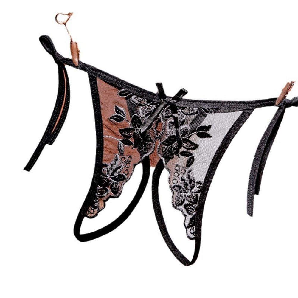 [Free Shipping] 2/4 Independent Packs, Black Sex Underwear Women's Open File Is Free of Temptation, Sexy Thong