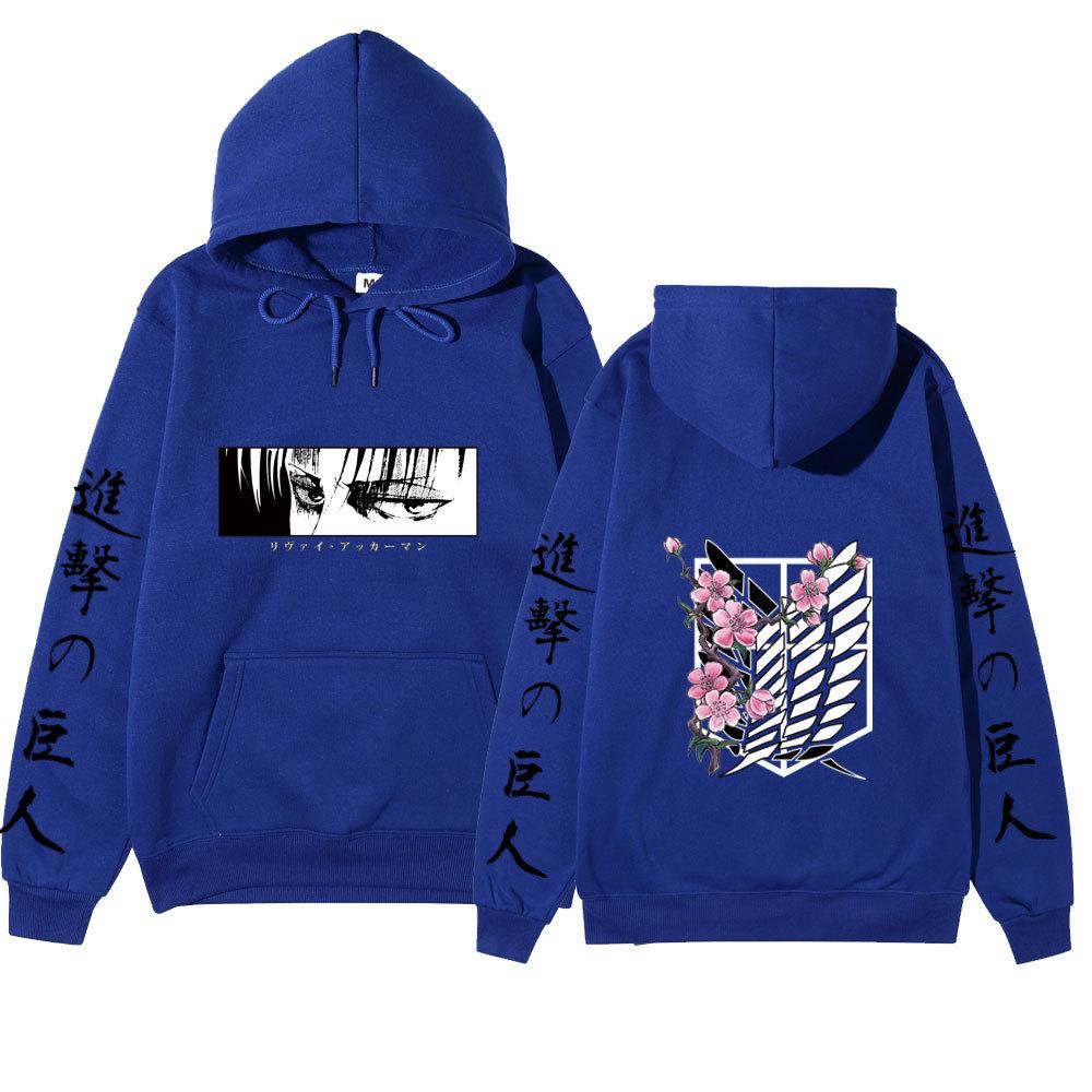 Attack on Titan Levi Ackerman Hoodie, Wings of Freedom Cherry Blossom Printed Pullover Hooded Sweatshirt Casual Long Sleeve Hoodie
