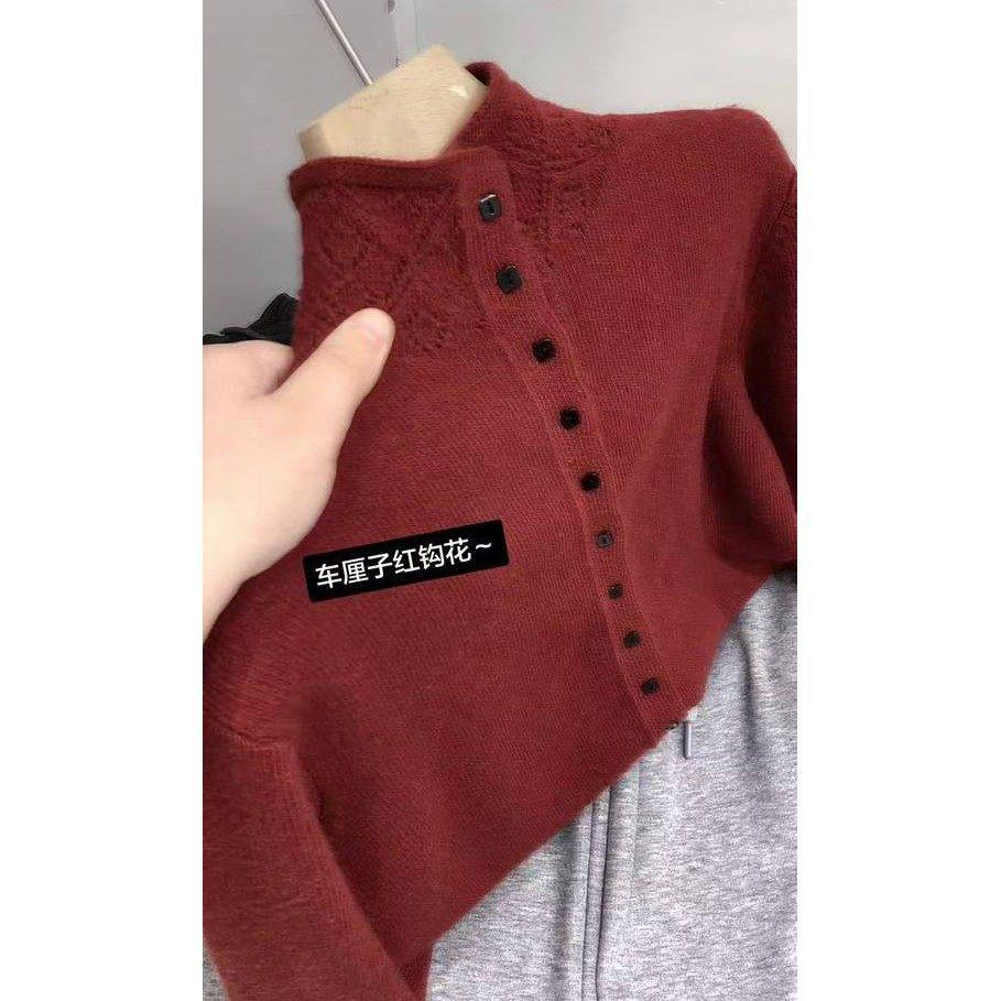 

Women s Red Long Sleeve Stand Collar Wool Knit Sweater - Fashionable, Versatile, Unique Winter Top S [Recommended for 80-95 lbs]