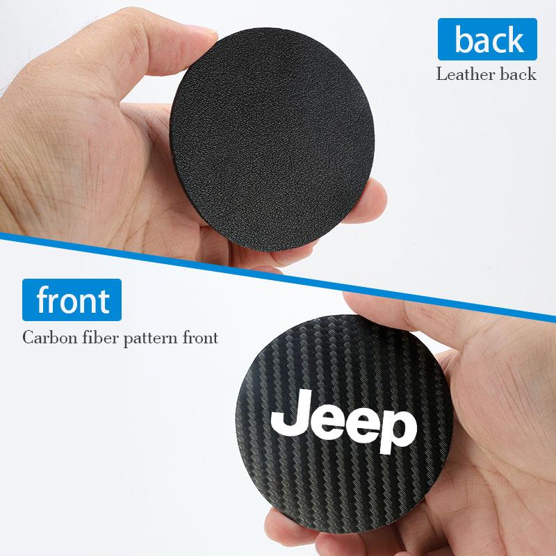 2Pcs Carbon Fiber Car Cup Holder Coaster Non-Slip Shock Mat For Jeep Wrangler JK Gladiator Renegade Grand Cherokee Valve Stem AKV1