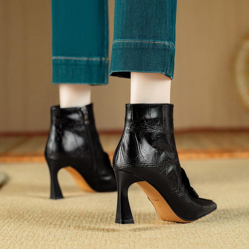 Fashion NEW Autumn Women Boots Pointed Toe High Heel Shoes Split Leather Shoes for Women Elegant Modern Boots Daily Shoes Zipper Boots