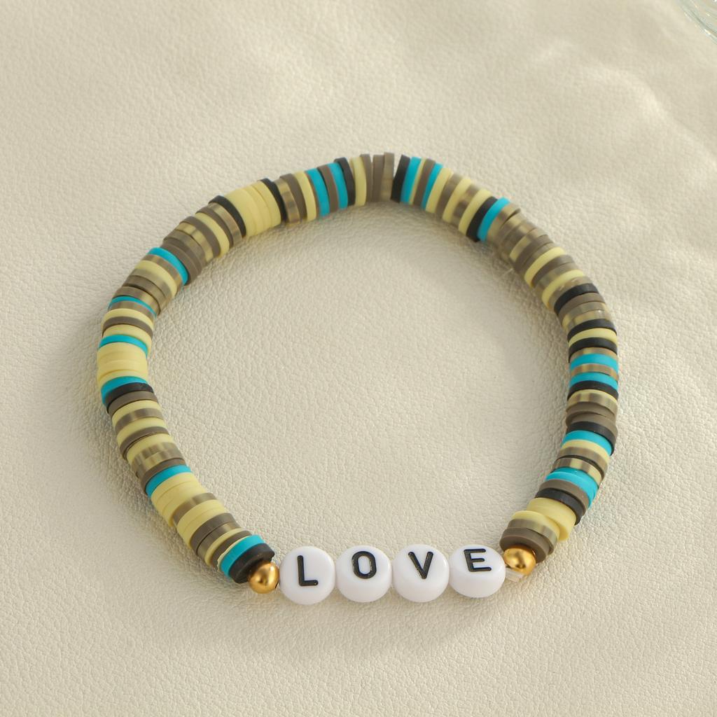 LOVE Letter Buntes Heishi Perlen Stretch Armband Set für Damen Y2K Boho Schmuck Geschenk