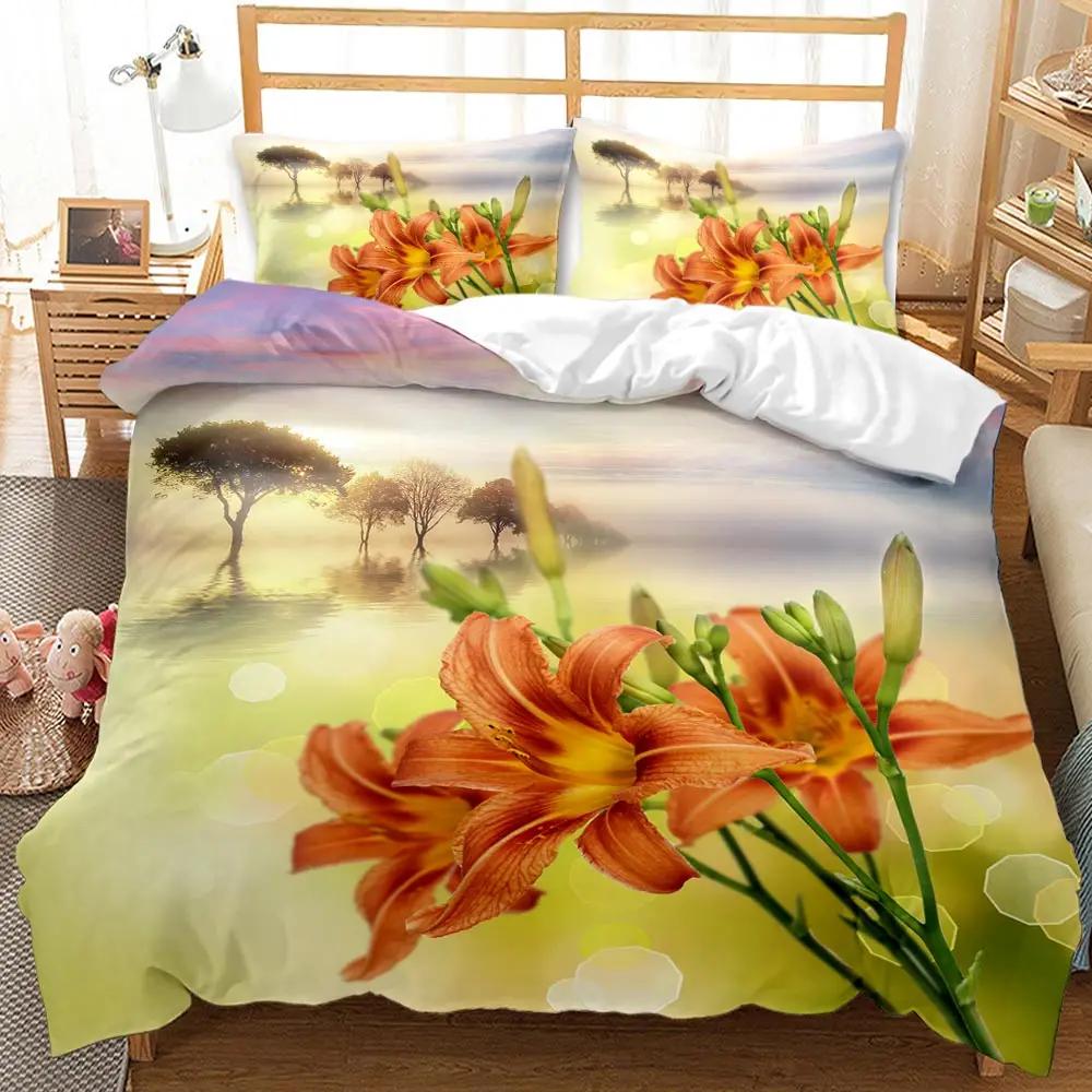 Chrysanthemum Duvet Cover Blooming Floral Branches Botanical Natural Bedding Set Flower Queen King Size Polyester Qulit Cover