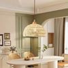 Solid Wood Pendant Light: Japanese Style Dining, Bar, Bedroom, Balcony, Retro Rattan Art, Cream Finish, Long Line Design.