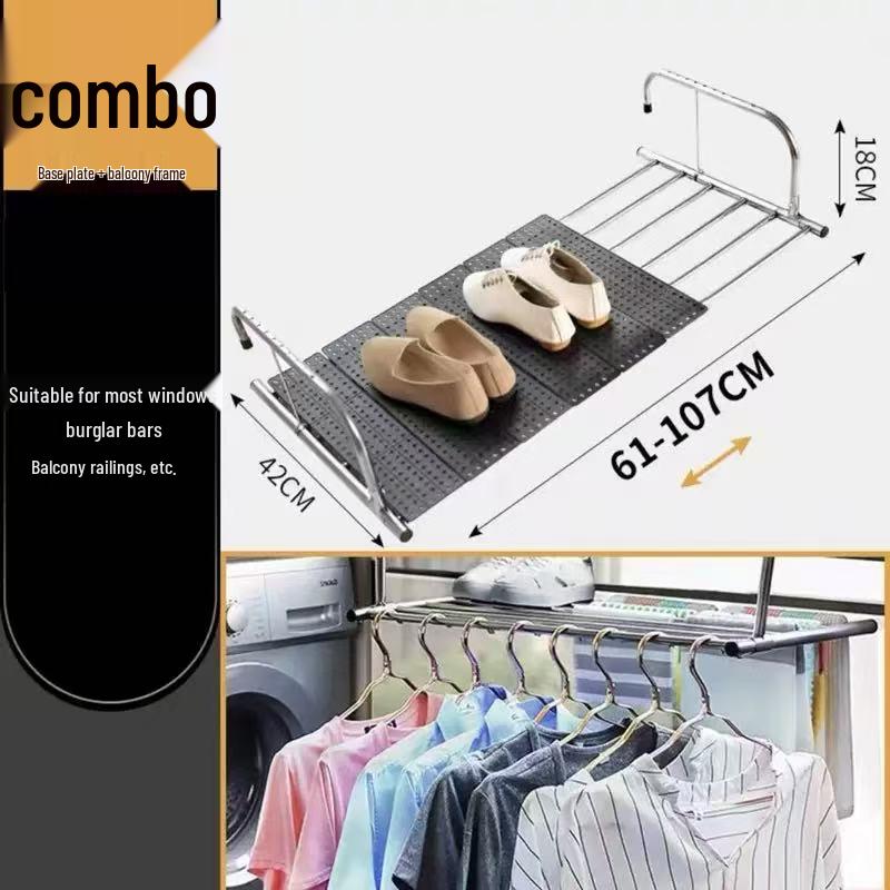 Cabide de Roupa para Varanda de Aço Inoxidável Antifurto Altamente Recomendado com Dobra Telescópica e Proteção para Peitoril de Janela