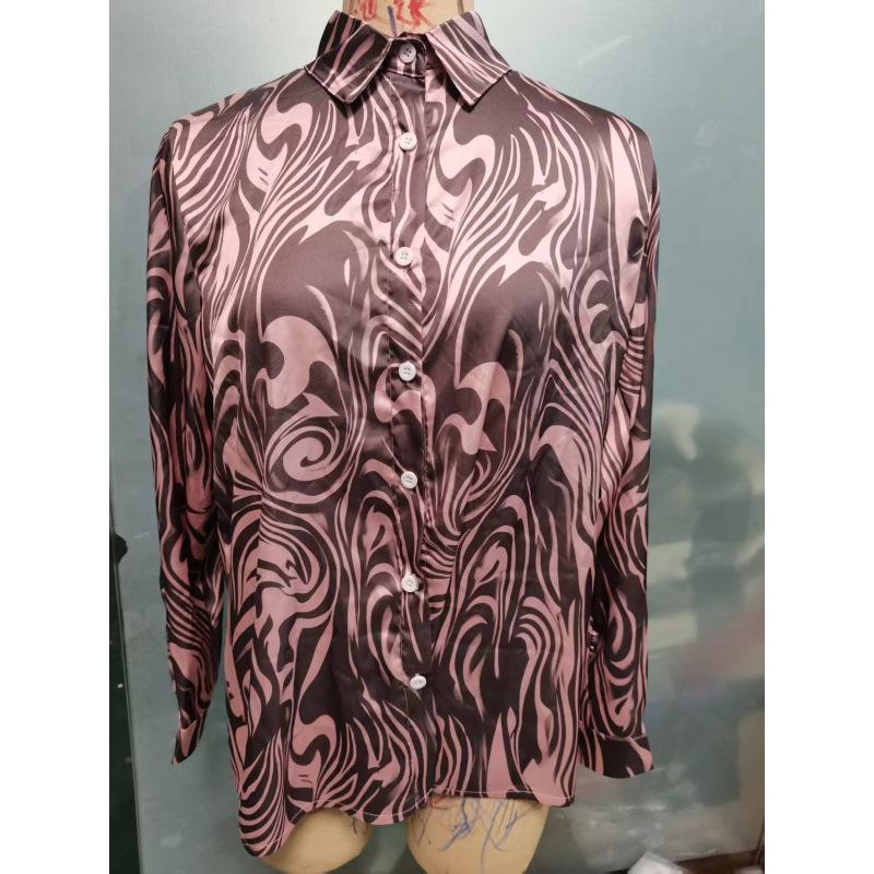 2026 Women's Fashion Satin Slim Fit Abstract Animal Print Long Sleeve Shirt