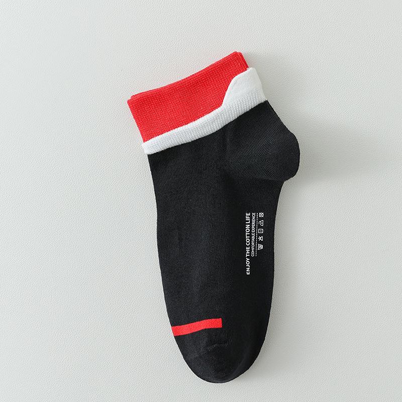 Men Spring and Autumn Pure Cotton Ear Lifting Sweat Absorbing Deodorizing Matching Color Short Tube Socks