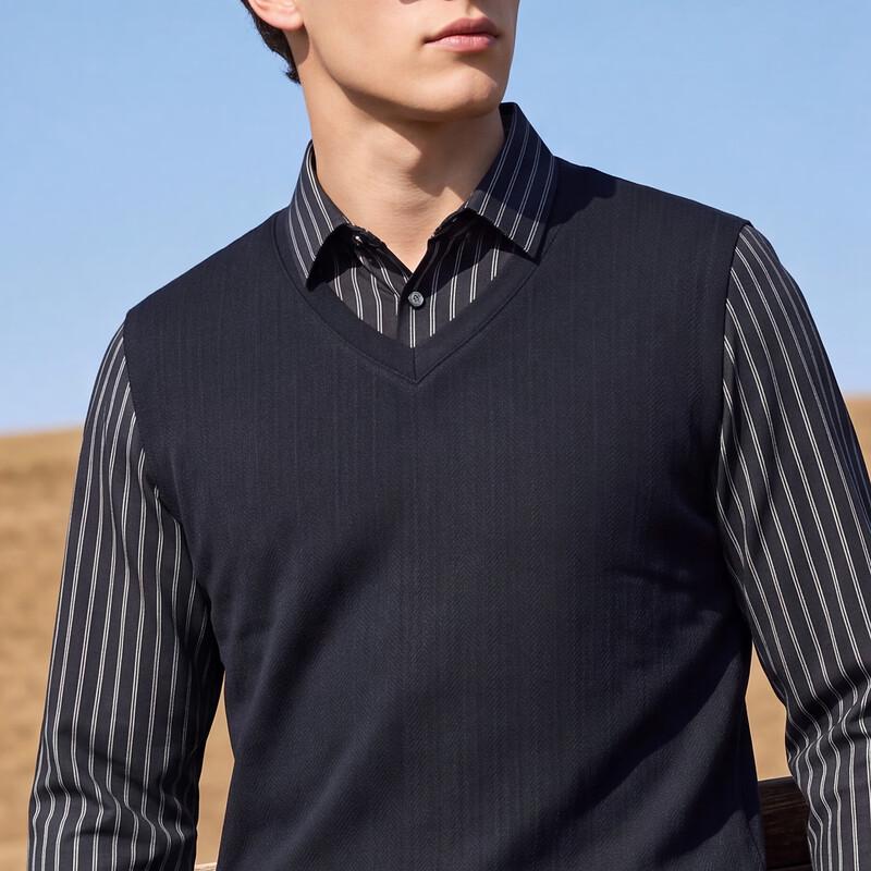 Antonio Men's Faux-Two Piece Striped Knit Sweater with Shirt Collar