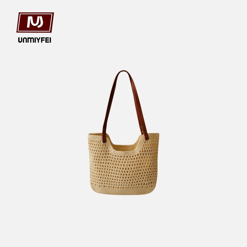 

Uncle Braid Summer Pastoral Style Hollow Shoulder Bag Girls Large Capacity Bag Lady Seaside Beach Handbag Beige trumpet