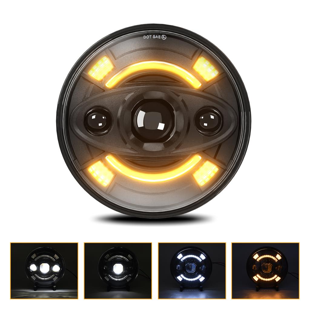 1 Stück 7 Zoll LED-Scheinwerfer mit HiLo Strahl, DRL und Blinker Wasserdichter 7 Zoll runder Scheinwerfer