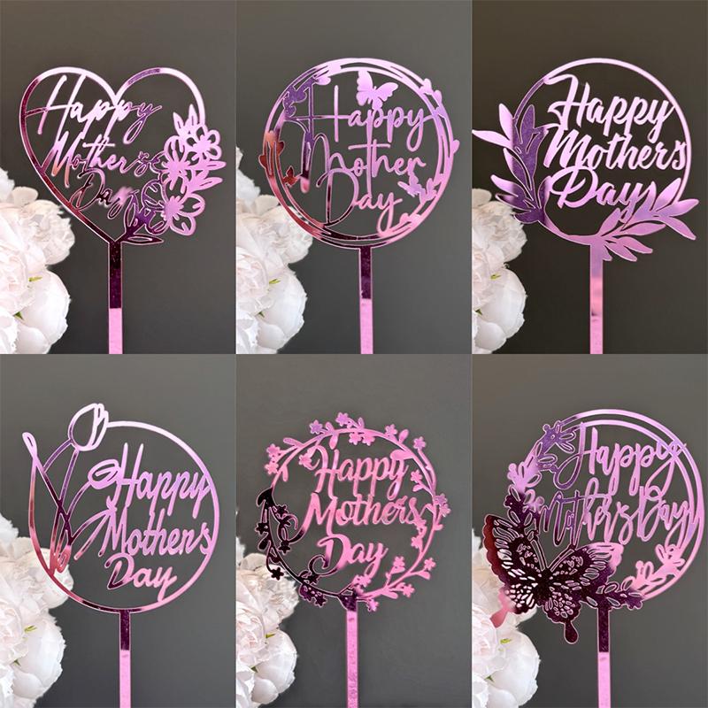 New Happy Mother'S Day Birthday Cake Topper Gold High-Grade Acrylic Mom Party Cake Toppers Mother'S Day Gifts Dessert Decoration