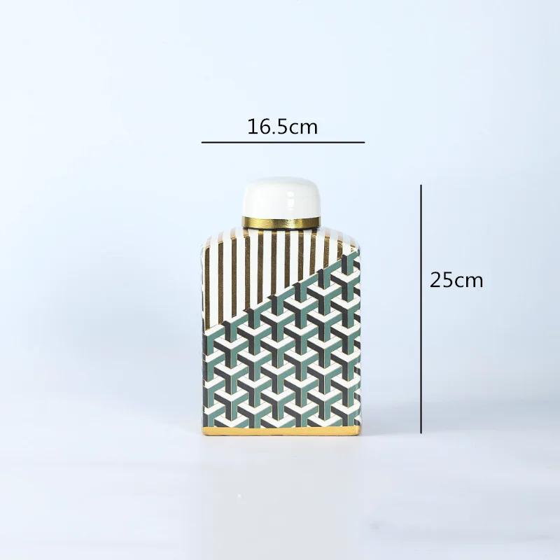 Керамическая банка квадратная с крышкой ваза геометрия предметы интерьера ручной работы Золотая ретро керамическая декоративная банка вазы для украшения дома