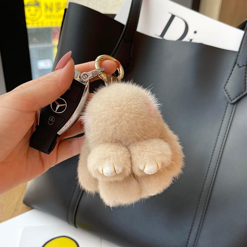 Cute Bunny Doll Plush Keychain Fashion Soft Fluffy Backpack Pendant Home Car Decoration Gift Toy Real Mink Fur Rabbit Keychains