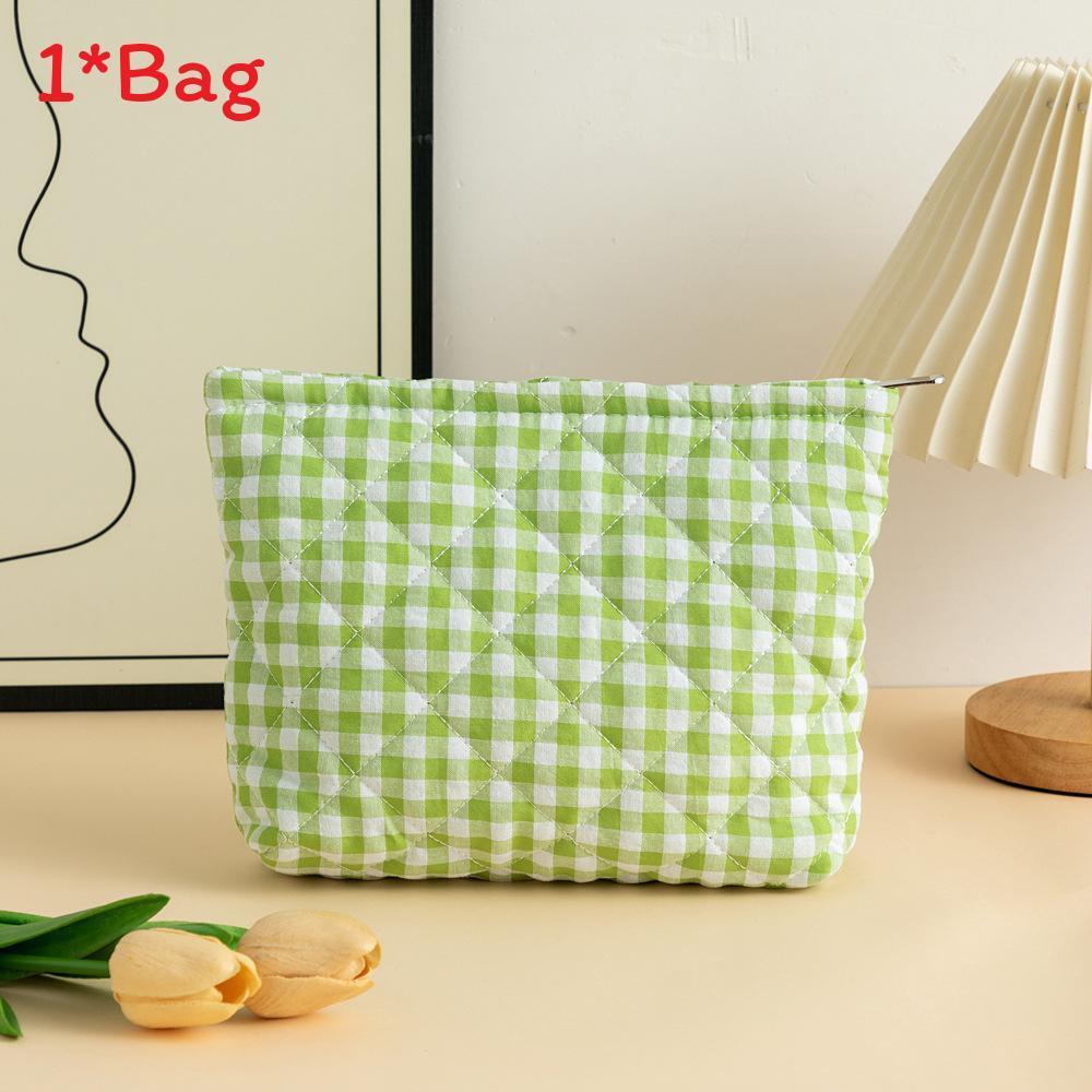 Cosy Corduroy Checkered Cosmetic Bag With Breathable Design For Daily Use Women And Men