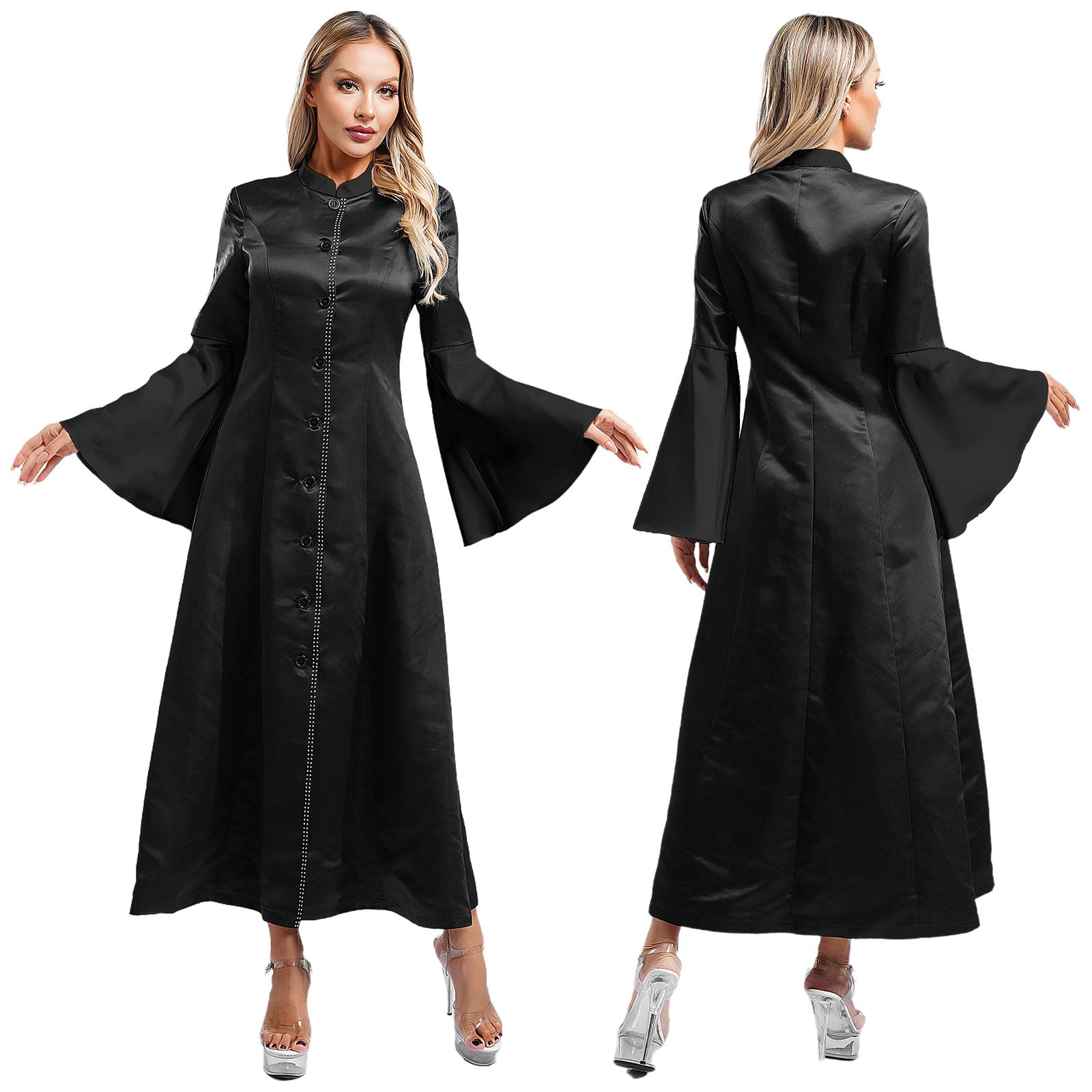 

Женский расклешенный рукав облачение духовенства церковное одеяние длинное платье макси хоровое одеяние литургический костюм маскарадный костюм для вечеринки бал S чёрный