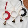 1PC Original wood color wood ring cotton rope bell pendant Japanese and Korean style wall hanging door handle car pendant