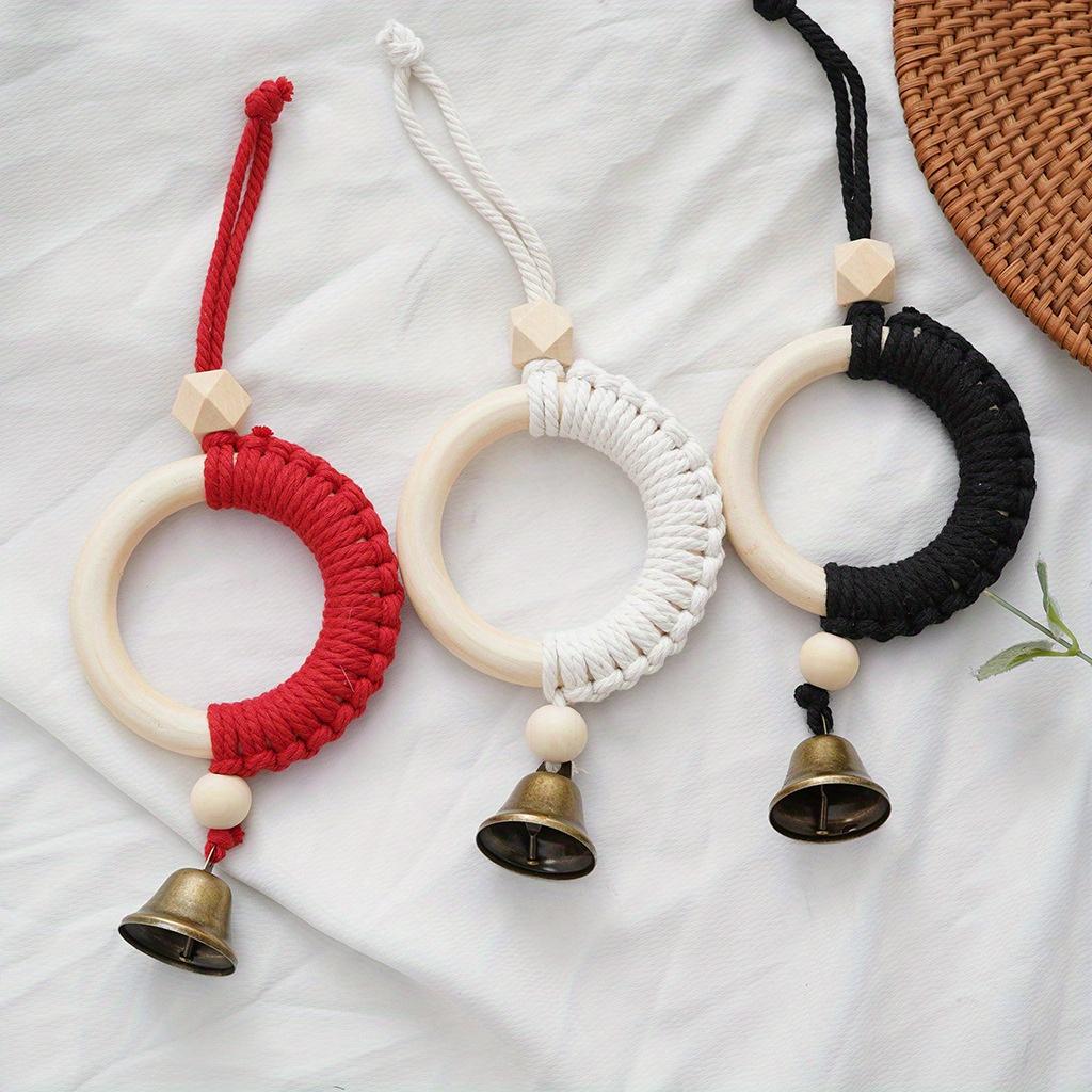 1PC Original wood color wood ring cotton rope bell pendant Japanese and Korean style wall hanging door handle car pendant